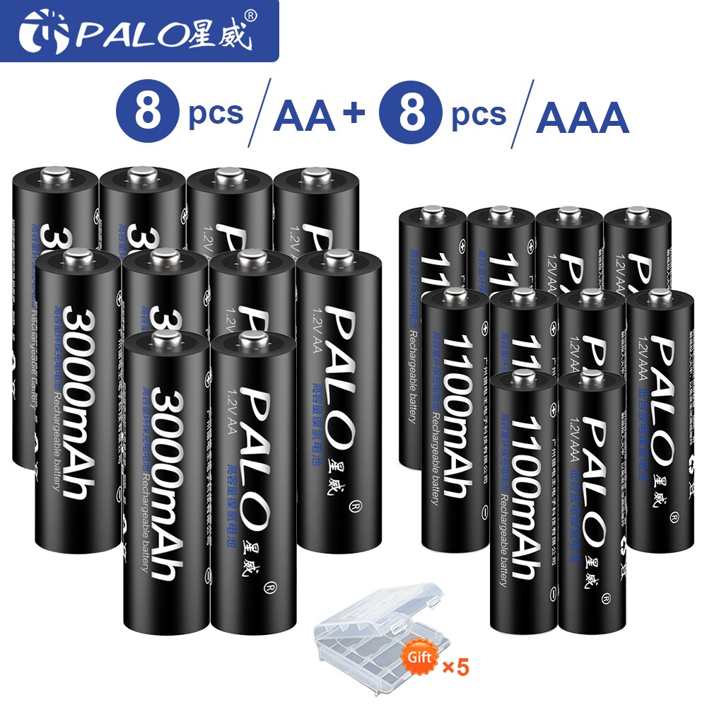 PALO 1.2V 3000mAh AA Rechargeable Battery and 1100mAh AAA Rechargeable Batteries For Toys Car 1.2V AA AAA Battery: 10 PCS AA AAA