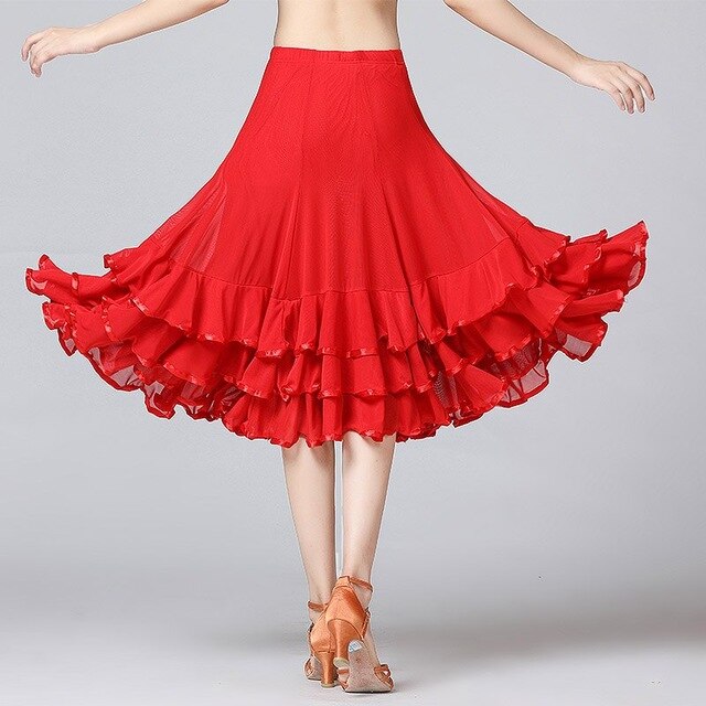 Lady Ballroom Dance Skirts Female Waltz Modern Dancing Skirts Tango Performance Costume National Standard Dance Skirts: red