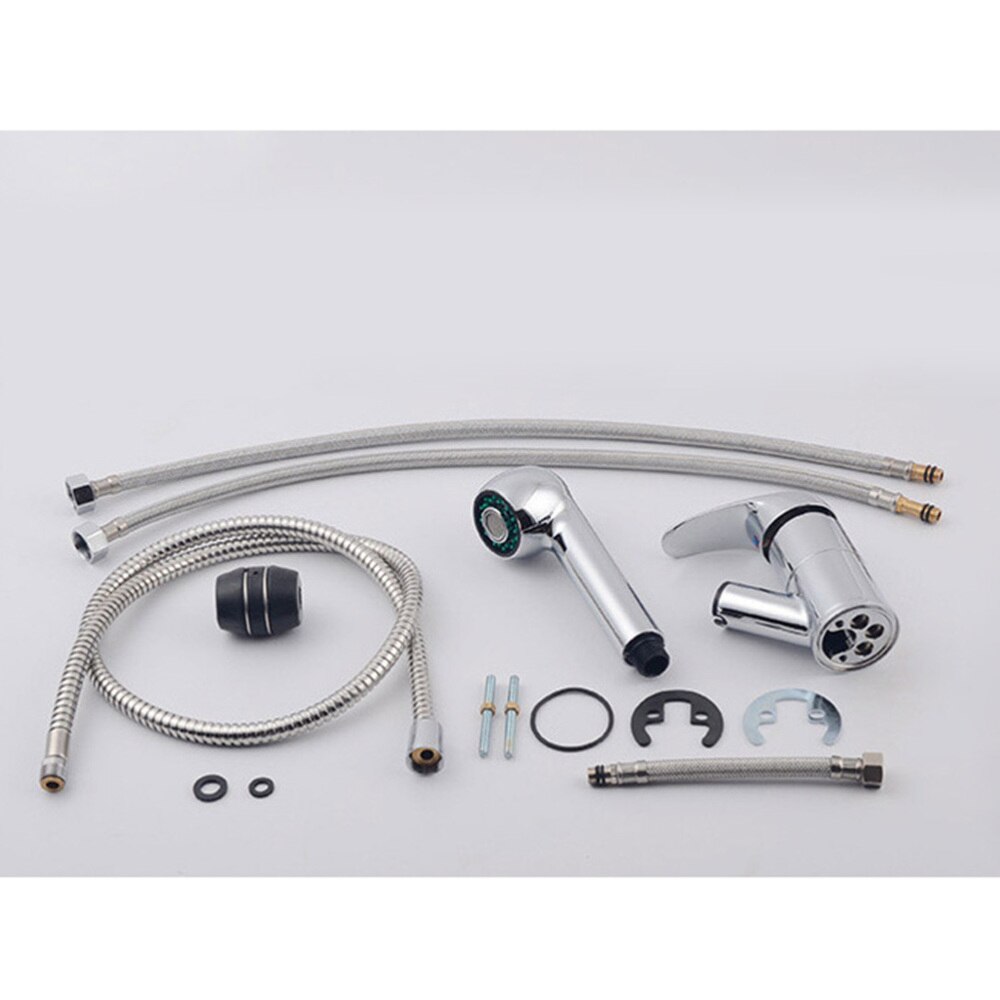 Koper Geborsteld Wastafel Kraan Warm En Koud Water Enkele Hendel Enkel Handvat Trek/Down Sproeier Roterende Koper Lente kraan