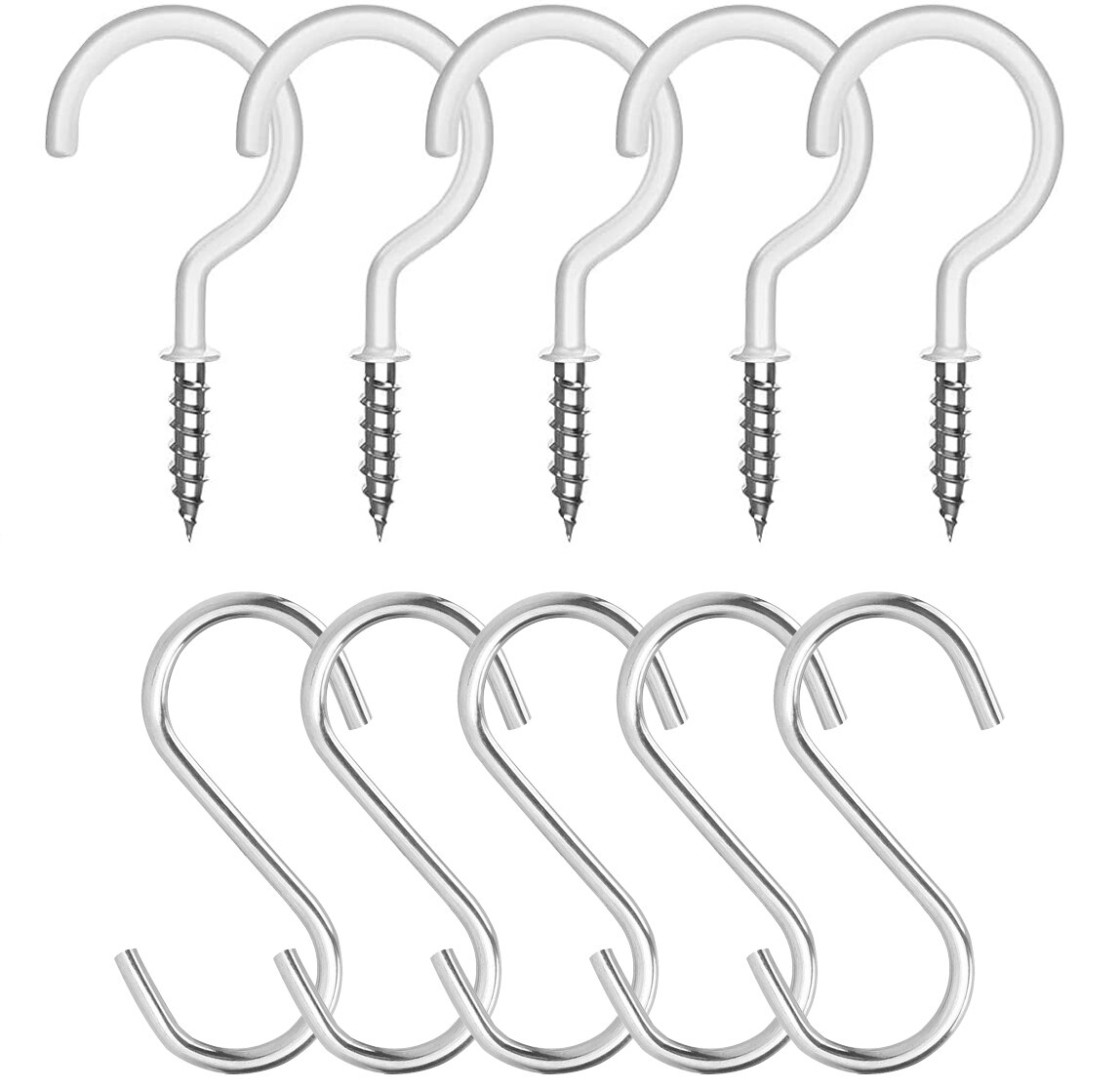 Vinyl Coated Ceiling Hooks Multipurpose Screw Hooks and S Shaped for Hanging Plants, Cups, Utensils, Lights and Stuff