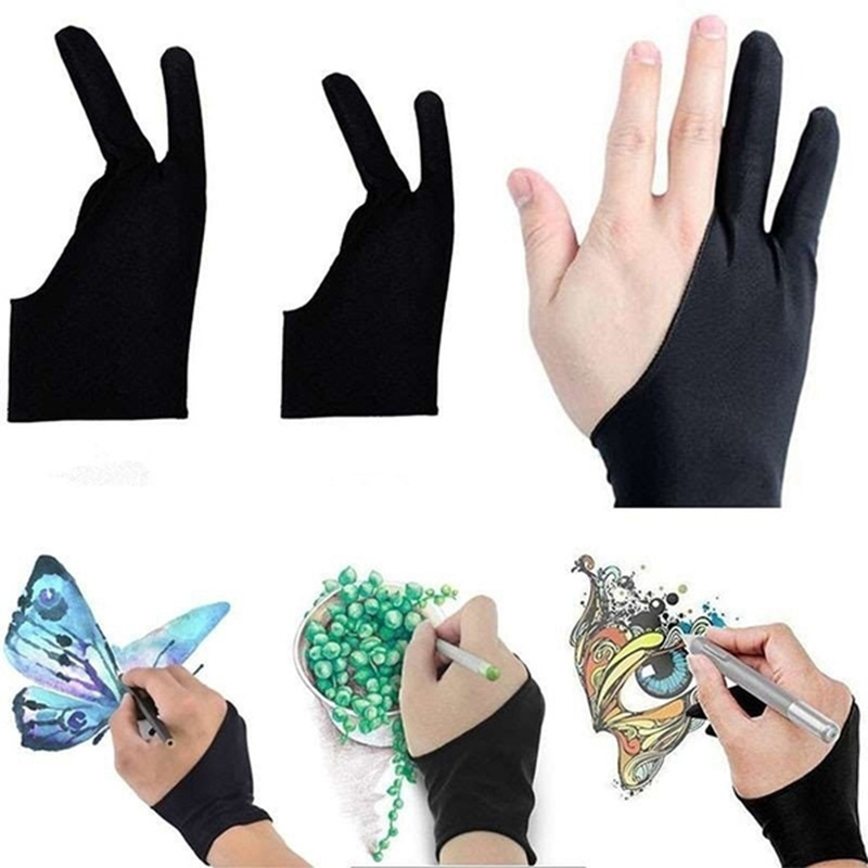 Luvas de pintura com dois dedos, luva anti-incrustante de mão direita e esquerda, tela antitoque, tamanho livre para artista, 1 peça