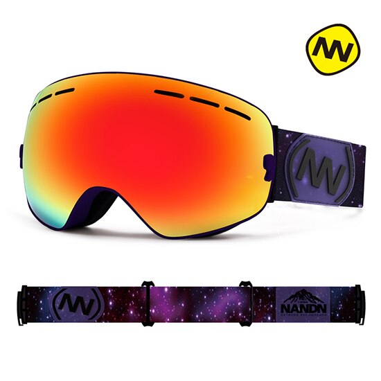 Nandn skibriller snowboard dobbelt lag  uv400 anti-dug store skimaske briller skiløb: Lilla ramme-rød