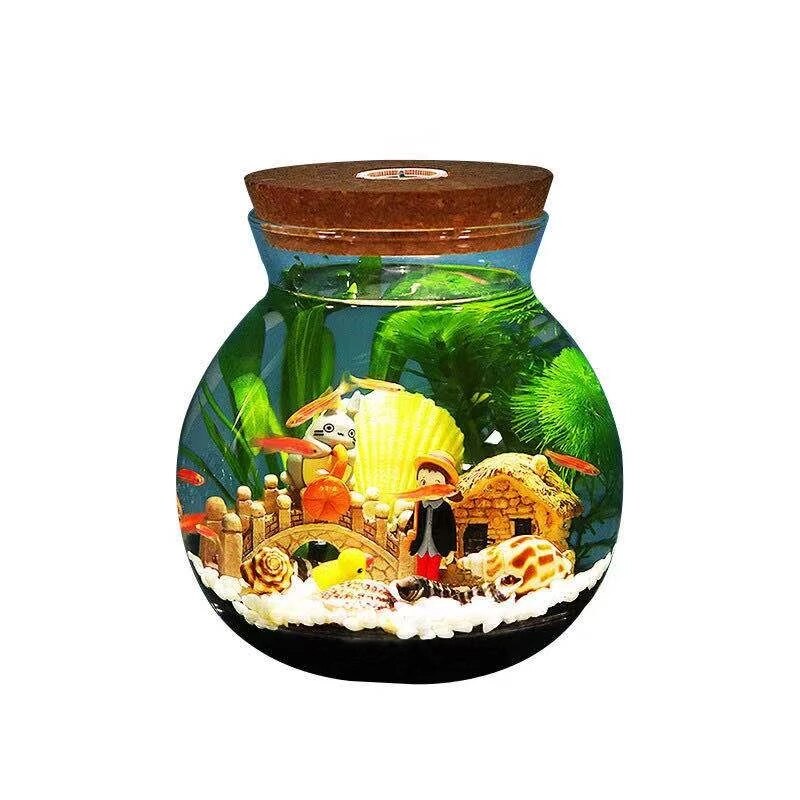 Acuario pequeño para peces, botella ecológica de vidrio para paisajismo, mirador, accesorios para acuarios