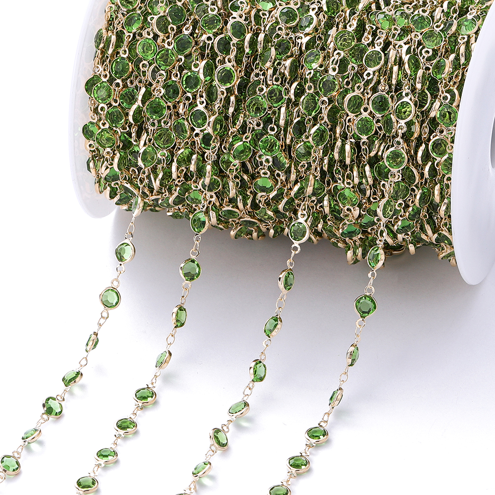 1 metro/rollo de cuentas de cristal coloridas de 6mm, cadena con cuentas de cristal, collar de oro KC, accesorios de cadena para manualidades para hacer joyería DIY: Rosa