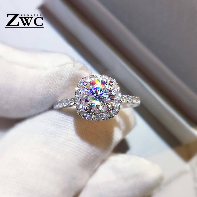 ZWC Crystal Engagement Claws Rings For Women AAA White Zircon Cubic rings Female Wedding Jewerly