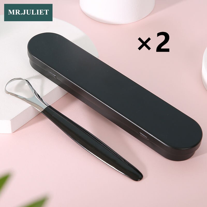 Nettoyeur de langue pour adulte, élimine la mauvaise haleine, odeur buccale, brosse de revêtement de langue, grattoir de langue en acier inoxydable: Two