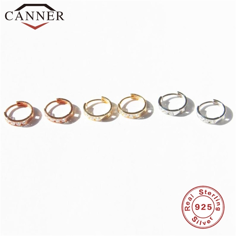 européenne et américaine 8mm 925 en argent Sterling simple rangée Zircon petites boucles d'oreilles pour femmes cerceaux en argent