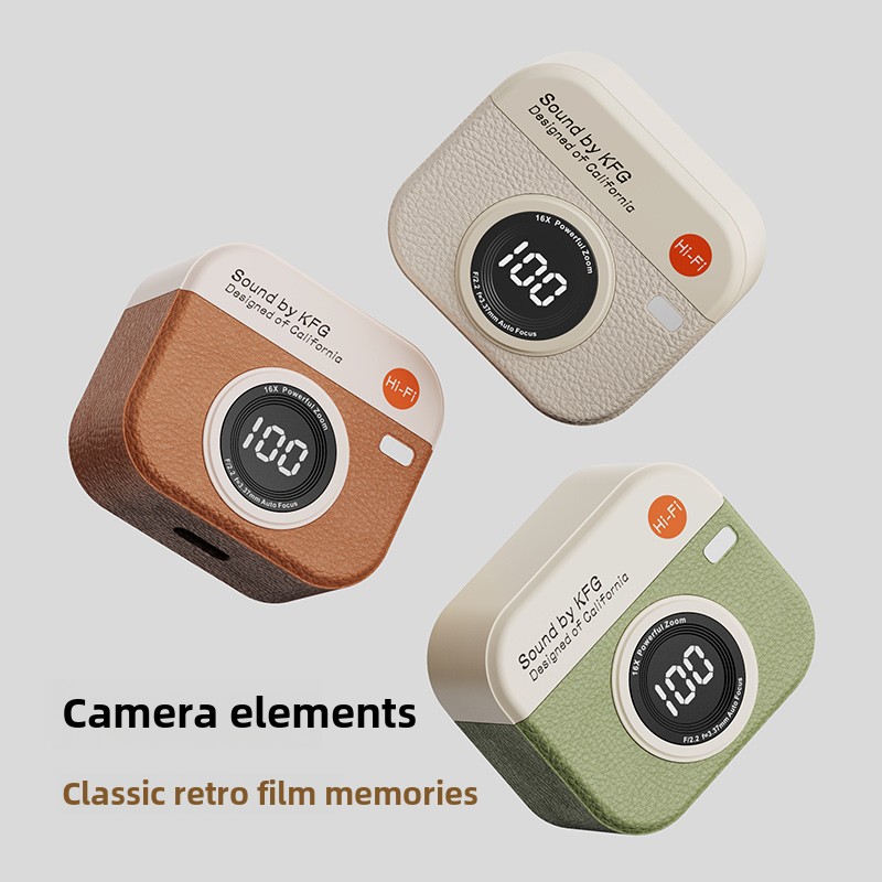 Q86 Retro Camera Leather Good Wireless Earbuds Semi-In-Ear Earphones with Screen Digital Display and Gaming Low Latency