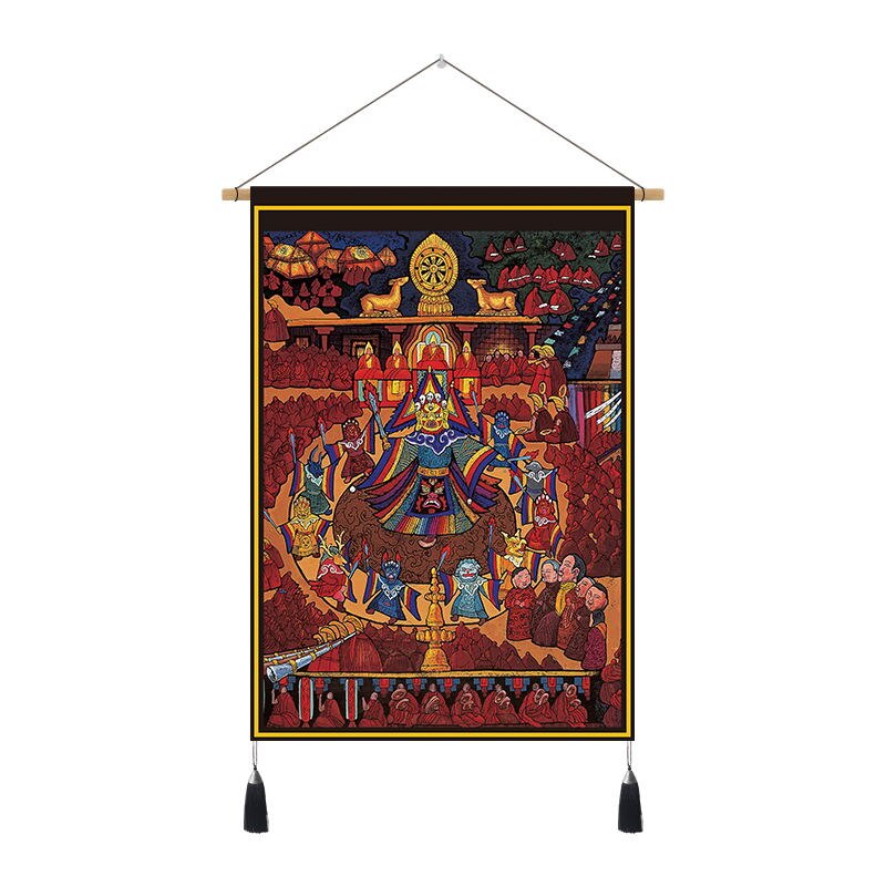 Tibetan Art Hanging Tapestry Velvet Cloth Scroll Painting Wall Pictures Home Tibet Bedroom Art Ethnic Decorative Wall Tapestries: 47x67cm D