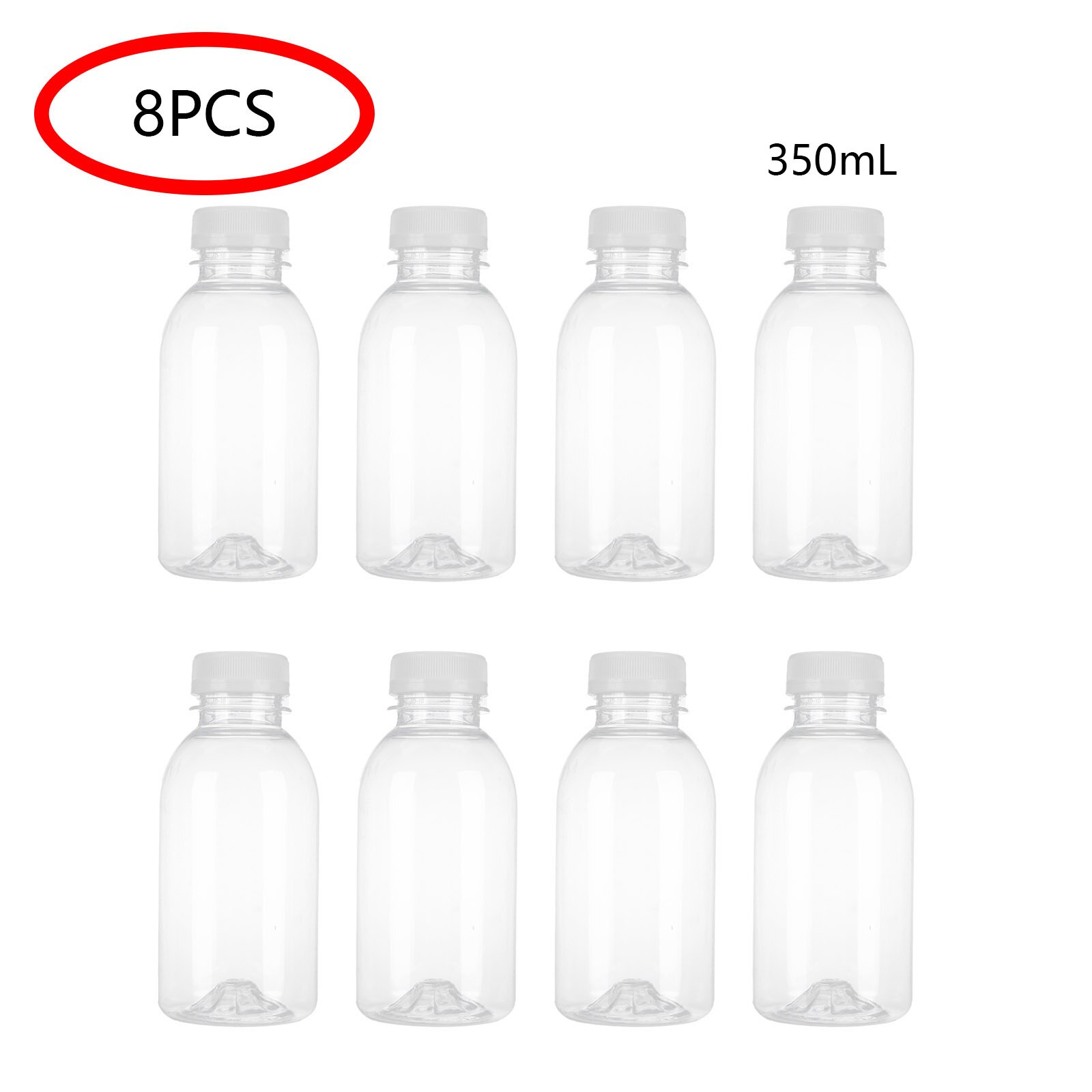 300/350/400ml Transparent Transparent Water Bottle Plastic Empty Soft Drink Containers Beverage Bottles with Lids: 8 Pcs 350ml
