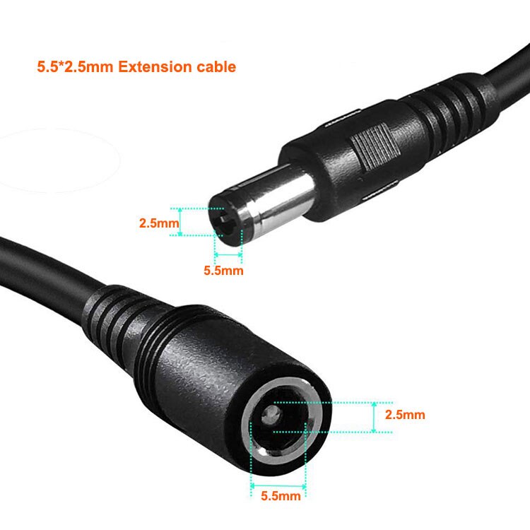 2m 20AWG 12 Volt DC Extension Power Cord Cable 2.5mm / 5.5mm Male Female For IP CCTV Camera Monitor Recorder