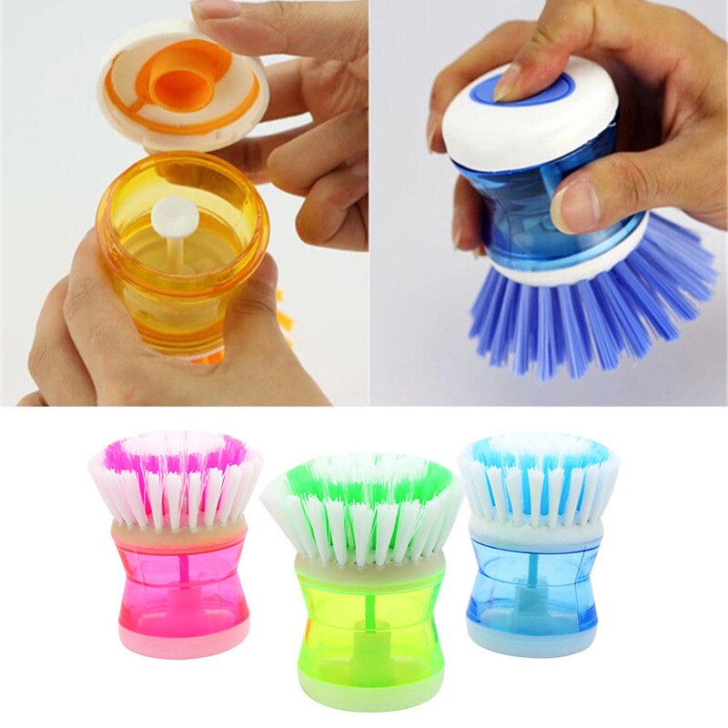 Utensilios de cocina, cepillo de lavado hidráulico, olla, cuenco, cepillos de limpieza con dispensador de jabón líquido para lavar, 8,5 Cm * 7Cm