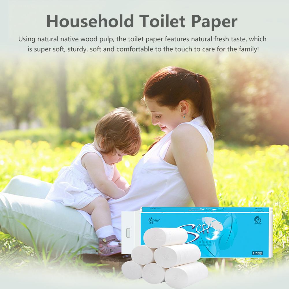 12/24 rollos de papel higiénico para el Hogar, baño suave, tejido de baño, rollo de papel para cocina, 4 capas de papel para el baño