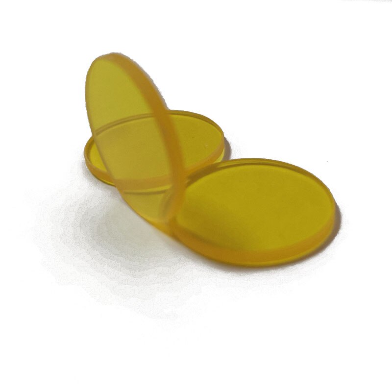 Filtres à bande optique dia17 mm d'épaisseur 1.5mm JB510, verre de couleur jaune, haute transmission, avec longueur d'onde 510nm, 2 pièces/lot