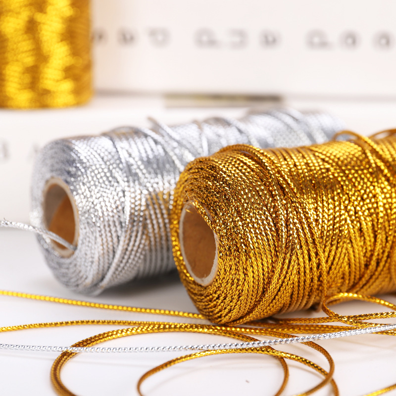 Handmade 1.5mm Gold Silver Cord Rope thread Twisted Macrame String DIY for Home Wedding decoration Tag and packaging Cord