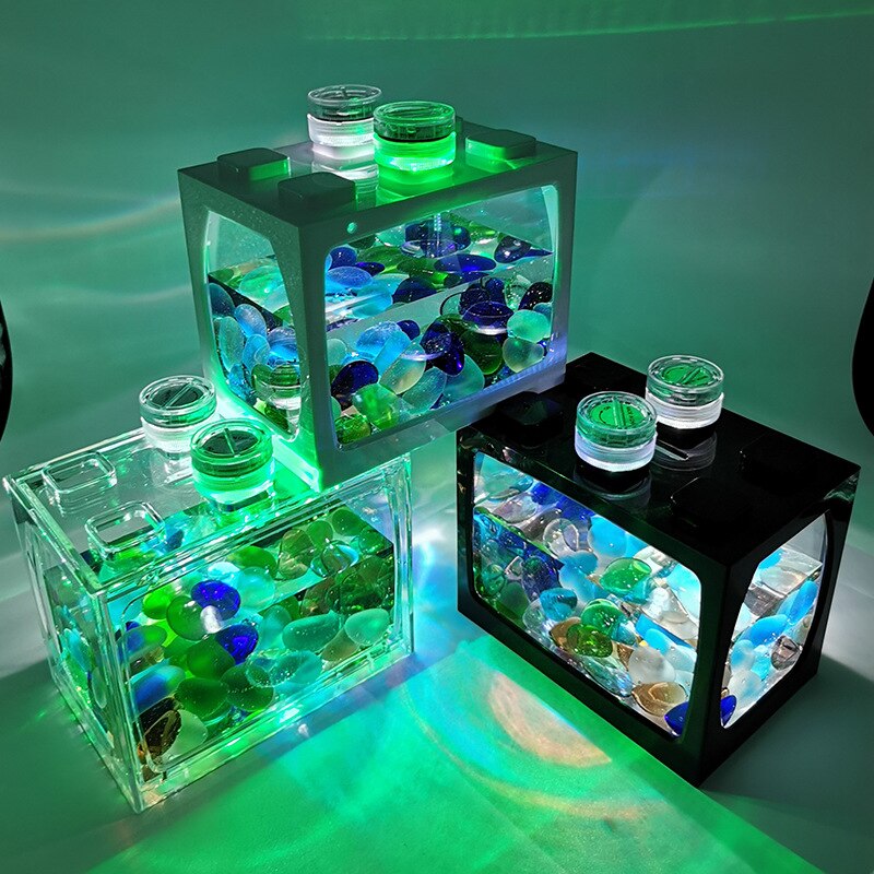 Small aquarium ecological tank micro landscape Mini Aquarium Tropical fish aquarium with LED light fish aquarium