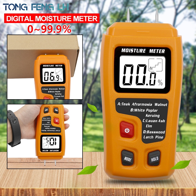 Oranje 0-99.9% Twee Pins Digital Hout Vochtmeter Hout Vochtigheid Tester Hygrometer Timber Vochtige Detector Grote Lcd Display
