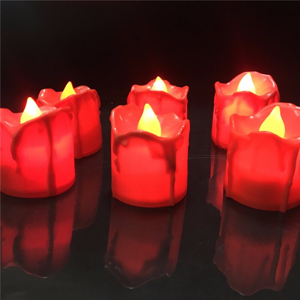 (12 stykker) røde ledet te lys lys husgulvede velas ledet batteridrevne flameless stearinlys kirke og decoartion og belysning