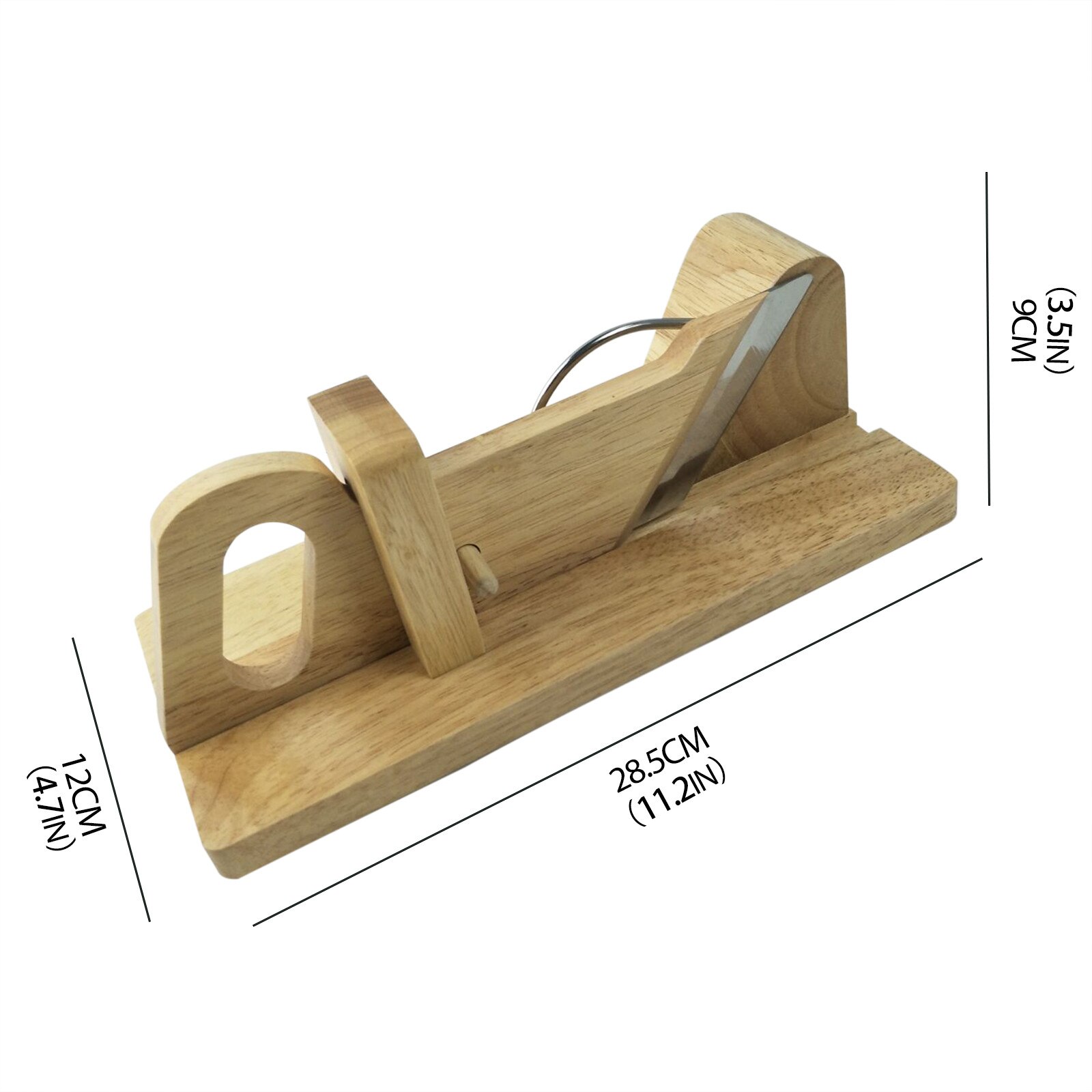 Rostfritt stål blad korvskivare gummiträ trä korvskärare köksredskap och tillbehör stora 28.5 x 16.5 x 10cm
