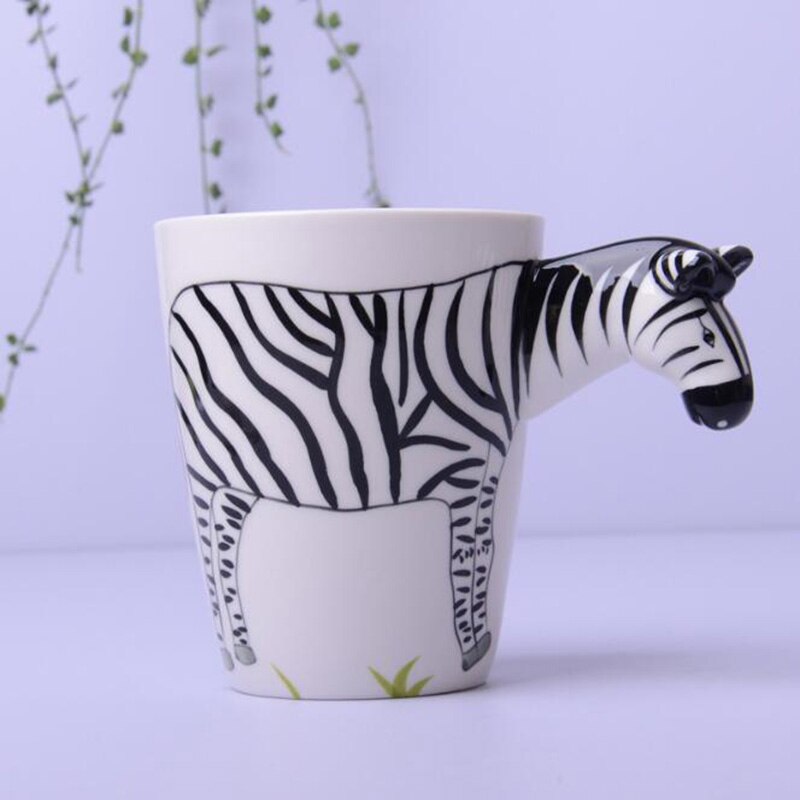 Tasse en céramique 400ml animaux de dessin animé tasse à café et lait tasse de couleur peinte à la main 3d animaux bureau maison enfant tasse: Zèbre