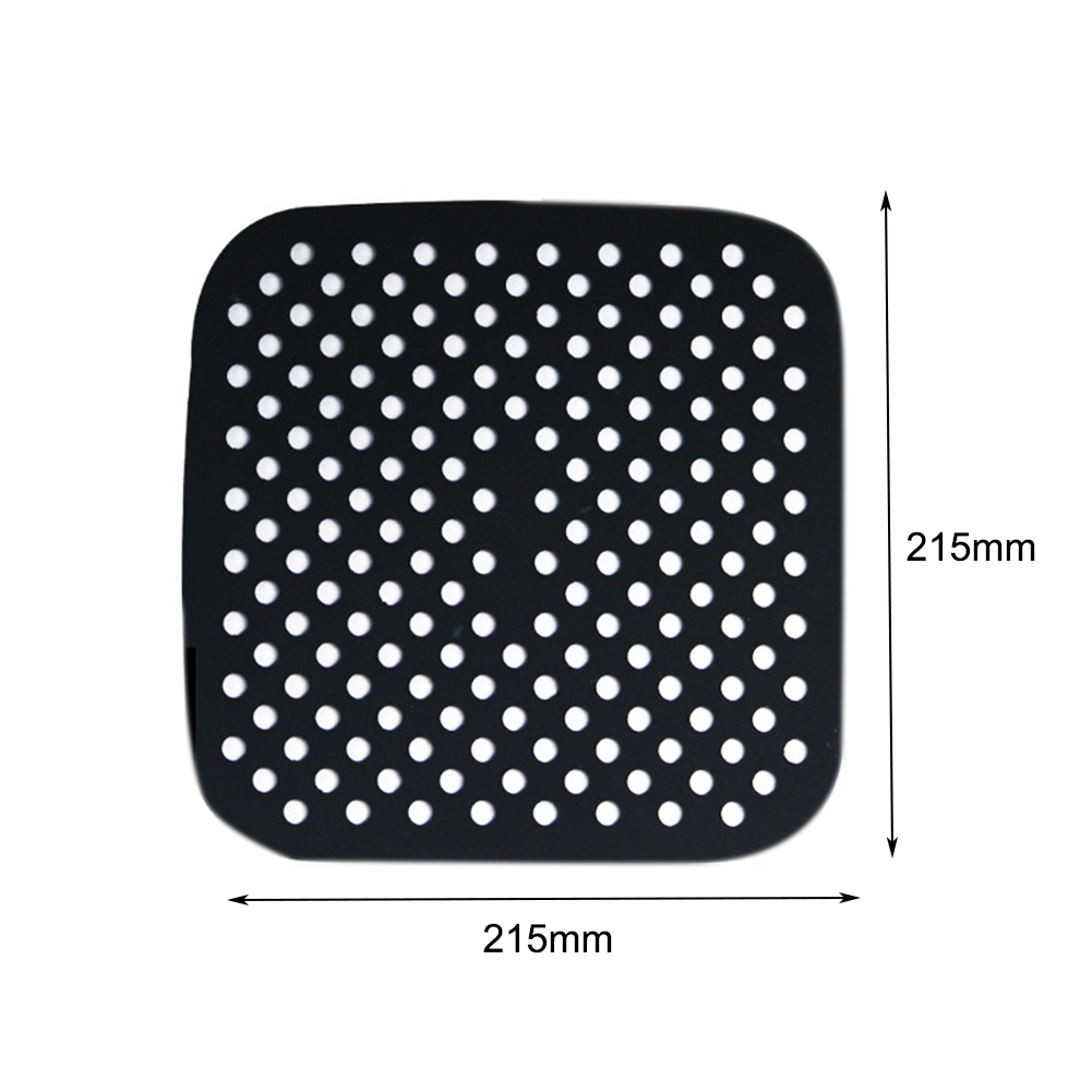 1PC Reusable Square Round Air Fryer Silicone Non-stick Durable Pad Scale Kitchenware Air Fryer Pot Mat Kitchen Accessories: Black  21.5x21.5 cm