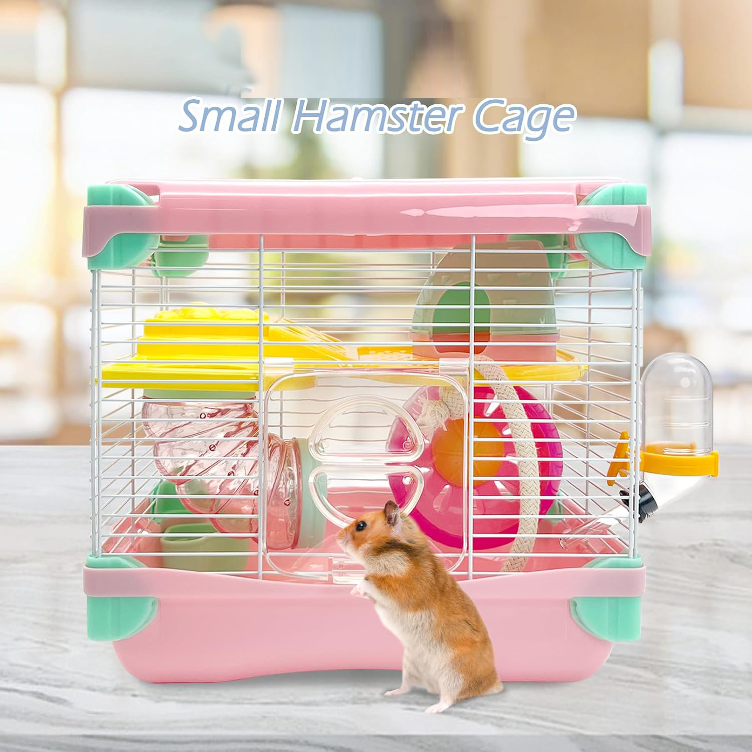 Gabbia per criceti portatile 2 strati habitat per criceti nani Gabbia da viaggio piccola con ruota per esercizi Custodia per criceti Gabbia per topo per cavalli