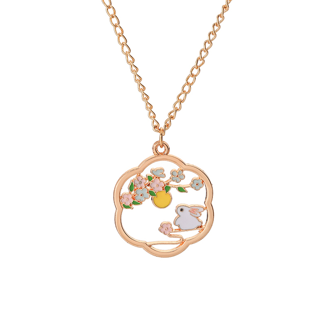 créative Sakura lapin chat collier mignon dessin animé guirlande pendentif dames bijoux accessoires colliers rose: Pistolet noir plaqué