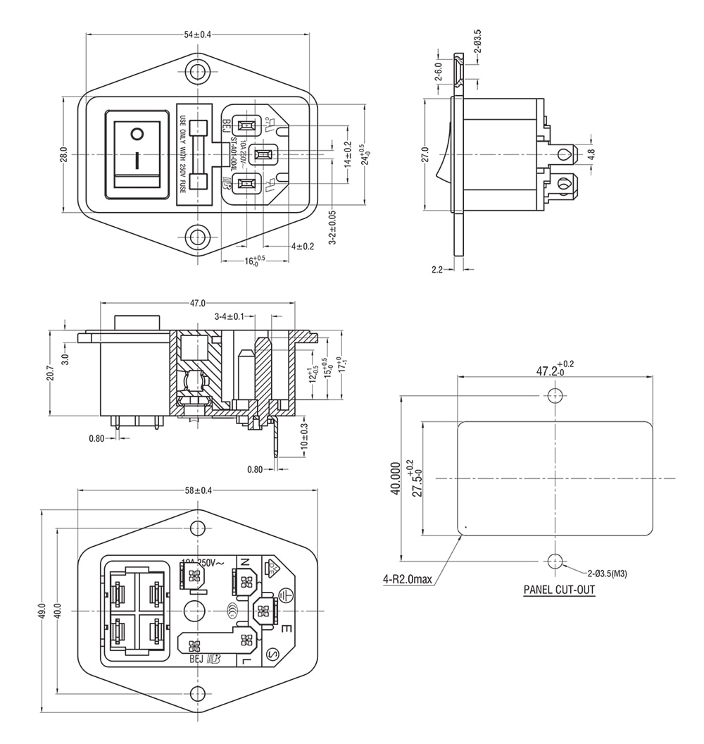 Power Rocker Switch IEC 3 Pin 320 C14 Inlaat Stopcontacten Switch Connector Plug 10A 250V AC 3D Printer schakelaar