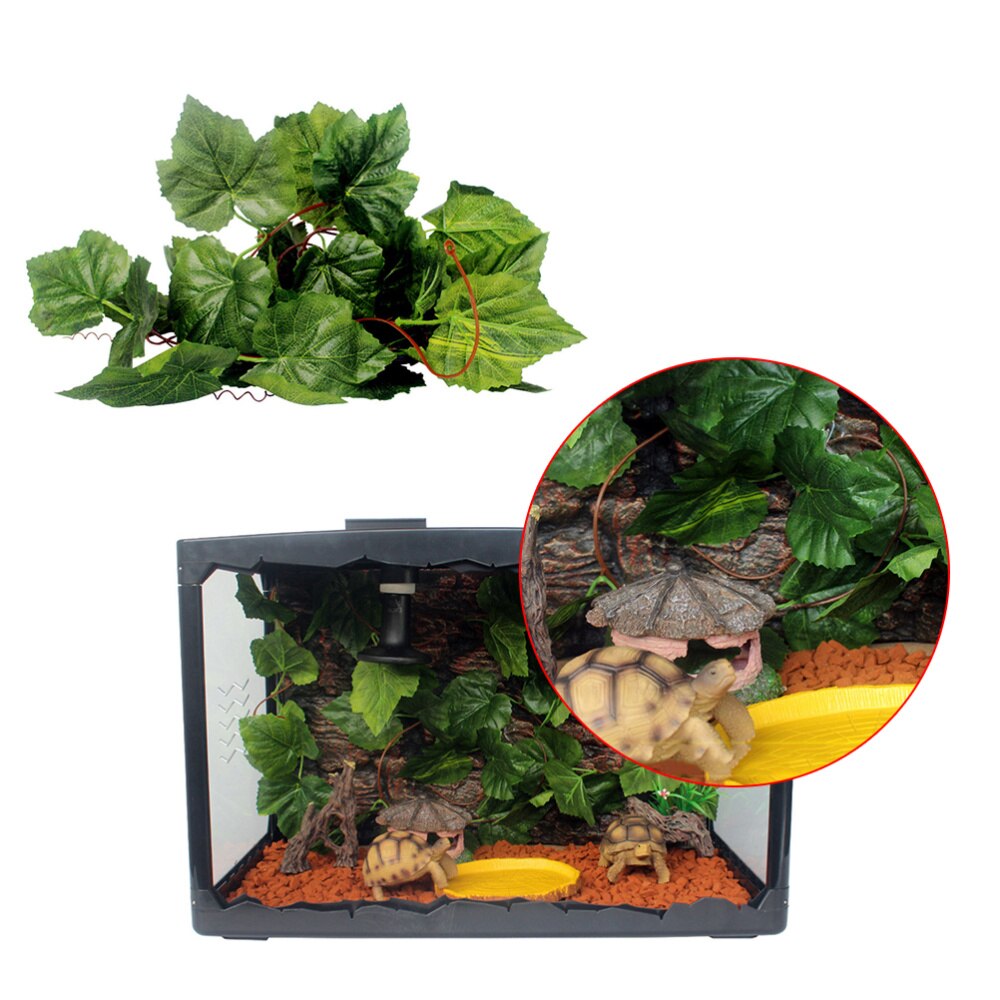 1PC de seguro simulado de hoja de vid de uva de mimbre para peces reptil tanque para decoración de tortugas