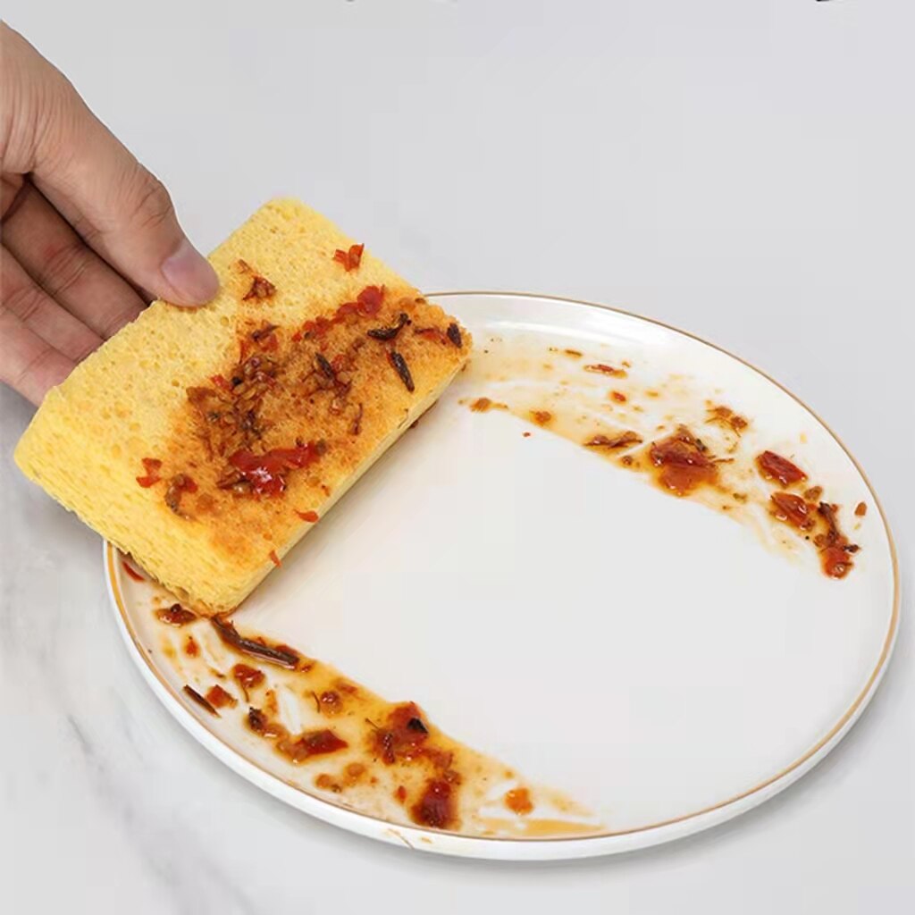 Estropajo de pulpa de madera para cocina, esponja para lavar platos, herramientas de limpieza para baño, limpiador de platos, utensilios de cocina para el hogar, 2 piezas