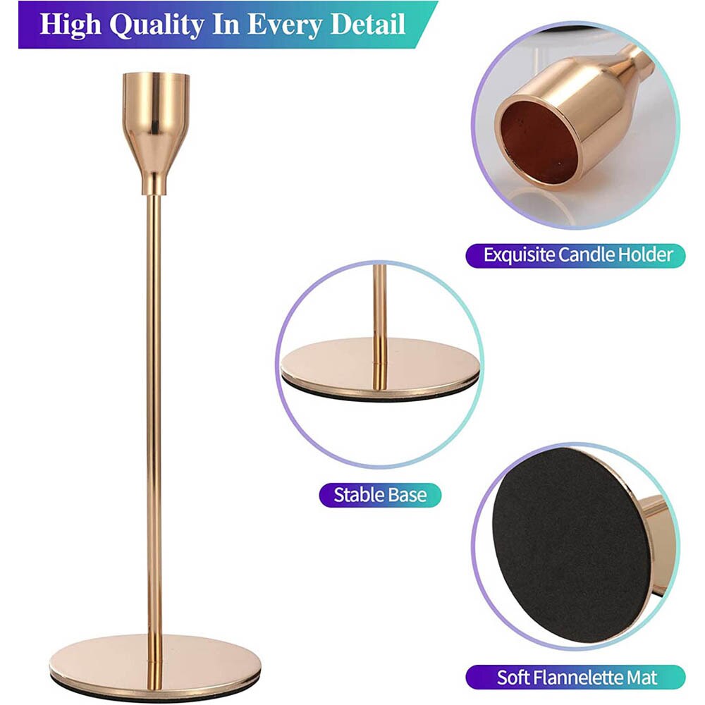 Gouden kaarsenhouder, kegelvormige kaarsenhouder, kaarsenhouder geschikt voor huisdecoratie, bruiloft, diner, feest, jubileumdecoratie