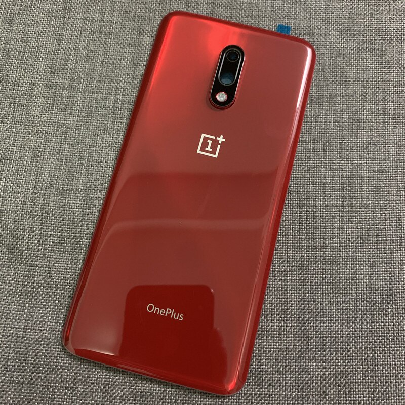 Originalt bagglascover oneplus 7 7t pro battericover one plus 7 t bagdørs cover oneplus 7t bagcover med kameralinse: 7- røde med linse