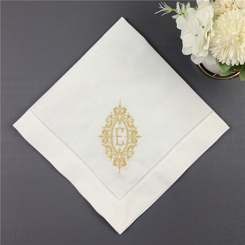 Set  of 12 utmärkta monogramservetter vitt hemstitch linneservetter 20 x 20 "stege broderad initial teservett