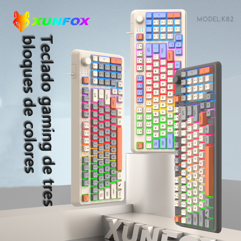 XUNFOX K82 Gamingowa Klawiatura Gamingowa Świecąca Przewodowa USB Komputer Stacjonarny/Notebook Dostępna 19-klawiszowa bezdotykowa pokrętło do regulacji głośności