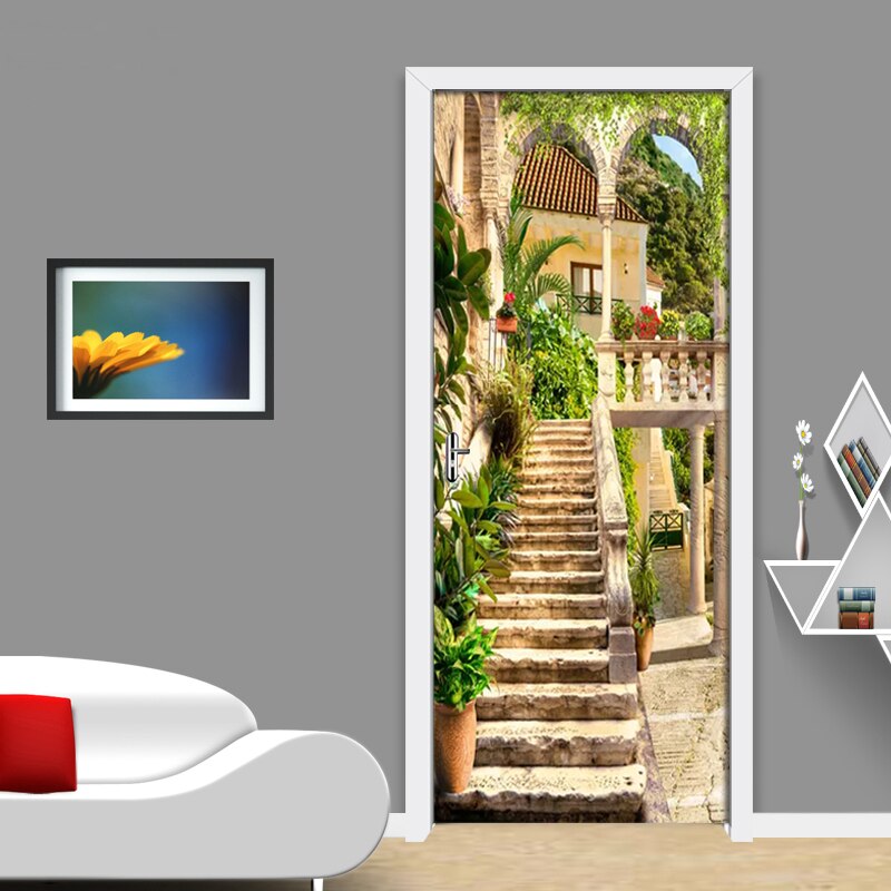 Seaside Town Scenery Door Decals Window Vinyl Sticker Allah PVC Self-adhesive Wallpaper Home Decoration Removable Mural Poster