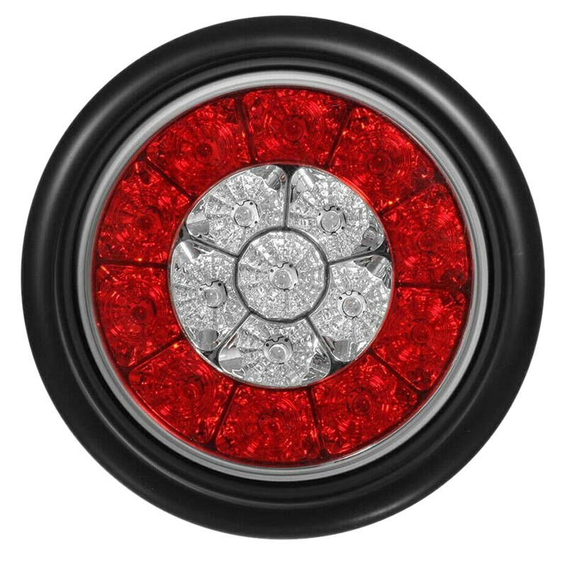 2Pcs 4in Rood/Wit Ronde Staart 16-Led Stop Brake Knipperlichten Truck Trailer Verlichting