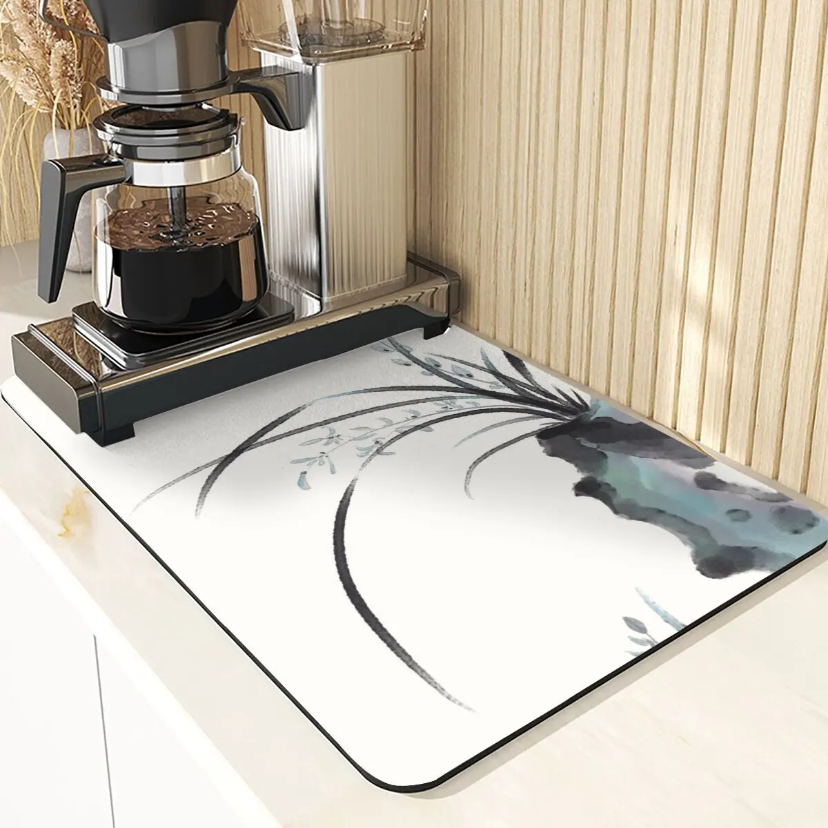 Chinese Stijl Absorberende Droogmat Voor Keuken Placemats Voor Tafel Gootsteen Diatomeeënaarde Mat Plant Patroon Siliconen Afwasmatten: L / MULTI