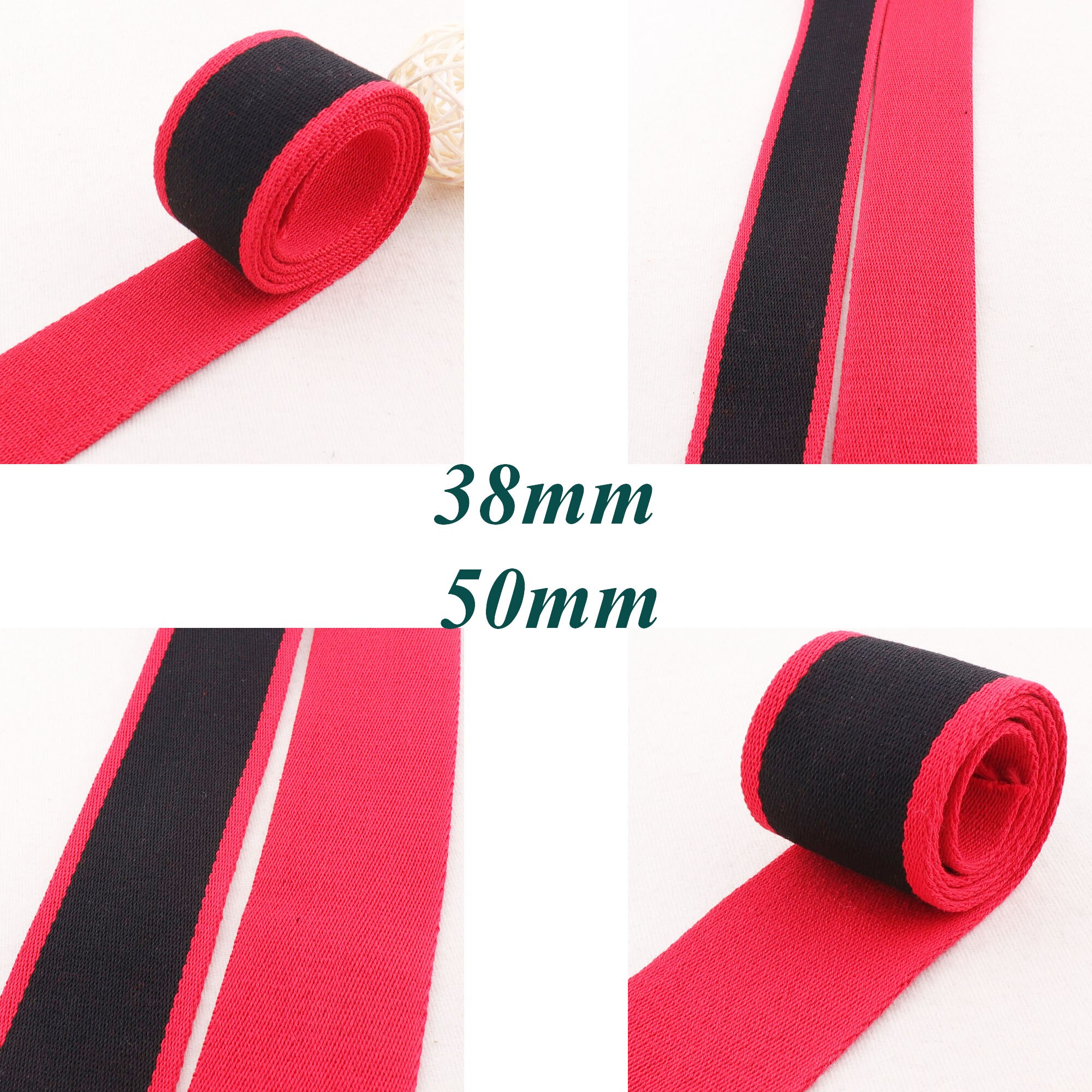 38mm/50mm Black Red Striped Webbing Red Edge Back Cotton Heavy Weight Purse Straps Totes Belts Tape Bag Handle1.5"-2"