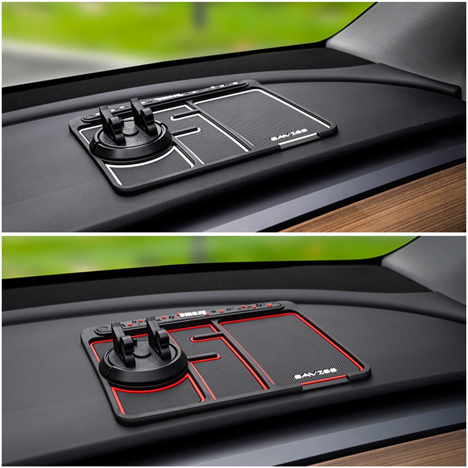 Alfombrilla antideslizante de PVC 4 en 1 para coche, soporte de teléfono de silicona para salpicadero, bandeja organizadora multiusos, accesorio para coche