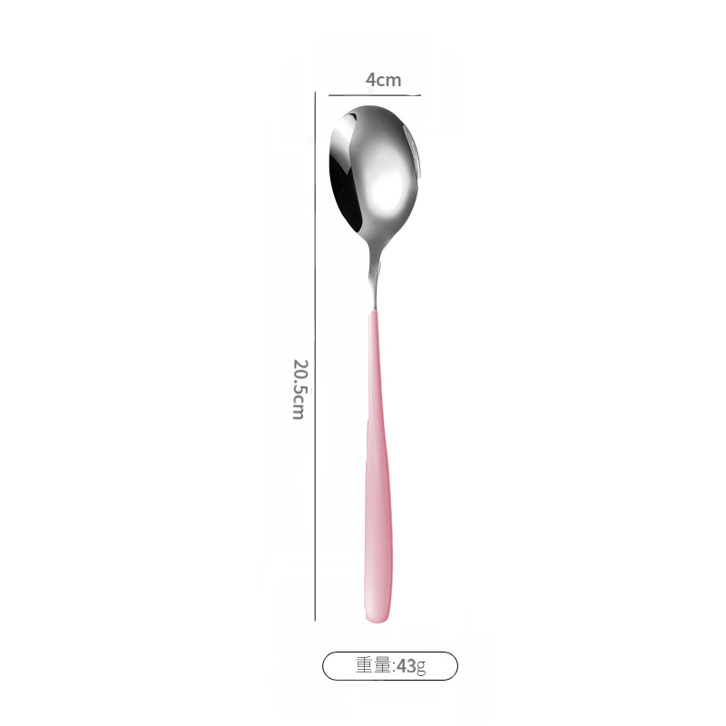 304 Stainless Steel Korean Spoon Long Handle Spoon Dessert Spoon Stirring Spoon Household Eating Soup Spoon Tableware: a6