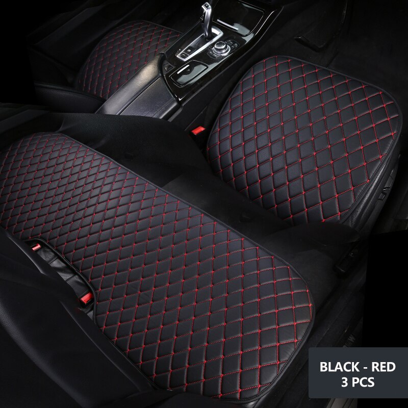 Auto Bekleding Universele Pu Lederen Auto Stoelhoezen Bescherming Auto Zetels Kussen Pad Matten Stoel Protector Interieur Accessoires: Black red 3pcs