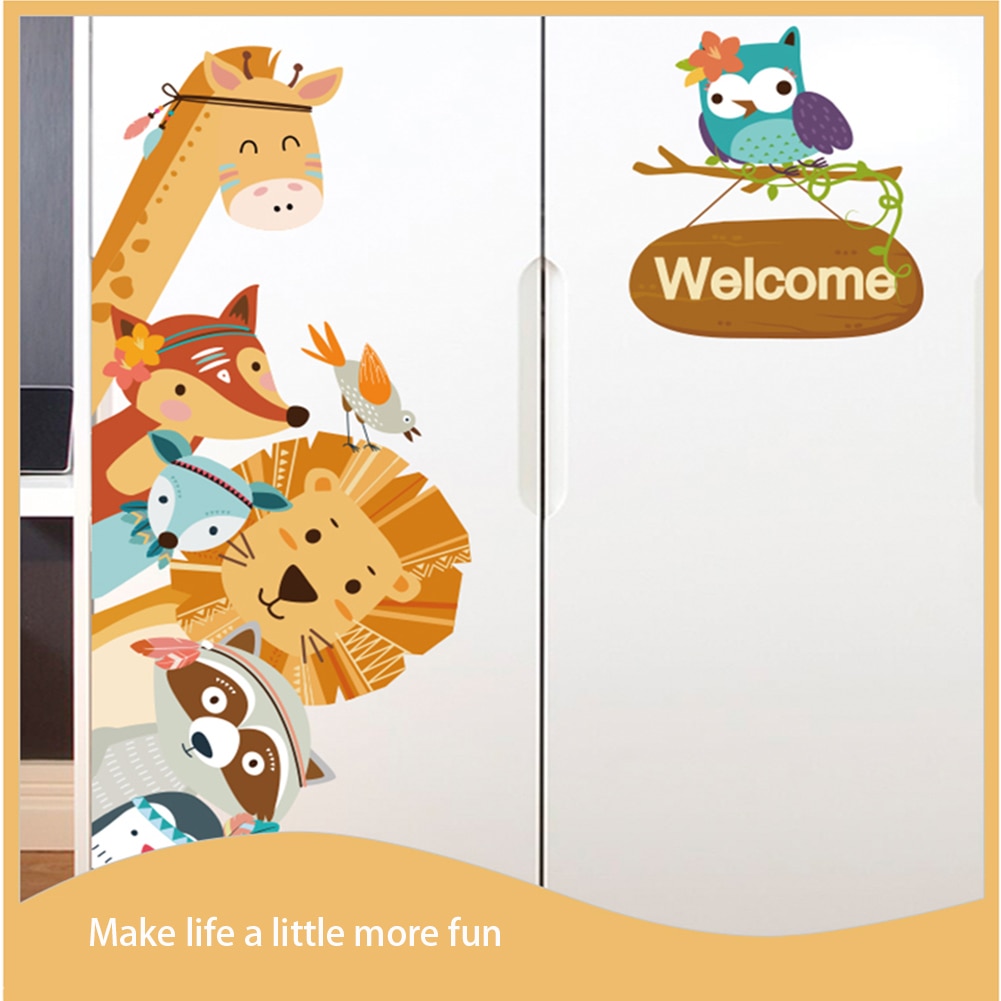 Cute Baby Bedroom Cartoon Animals Door Decoration Wall Sticker Waterproof Children Mural DIY Wardrobe Decals Home For Kids