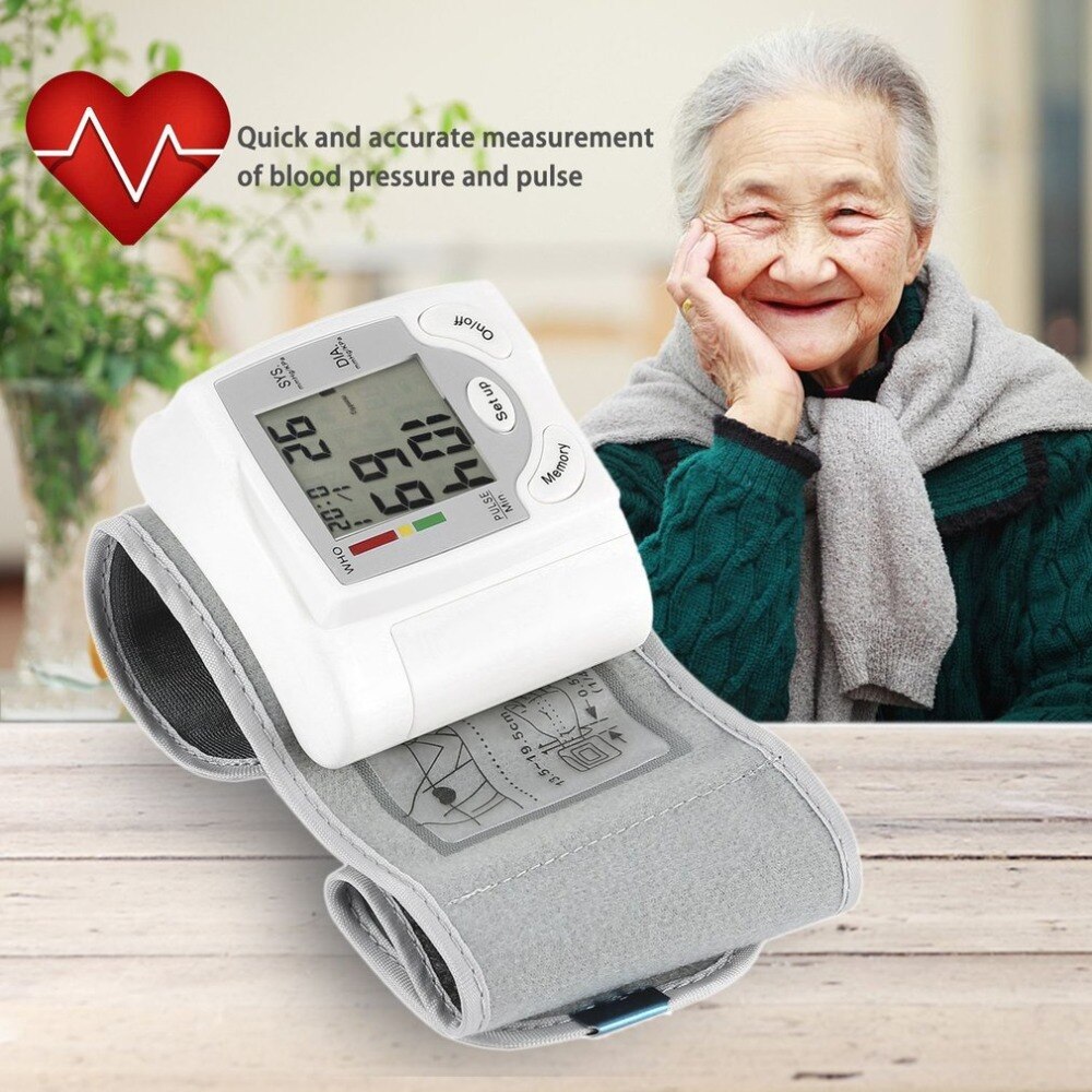 Draagbare Automatische Digitale Lcd Display Pols Bloeddrukmeter Apparaat Heart Beat Rate Pulse Meter Meet Tonometer Wit