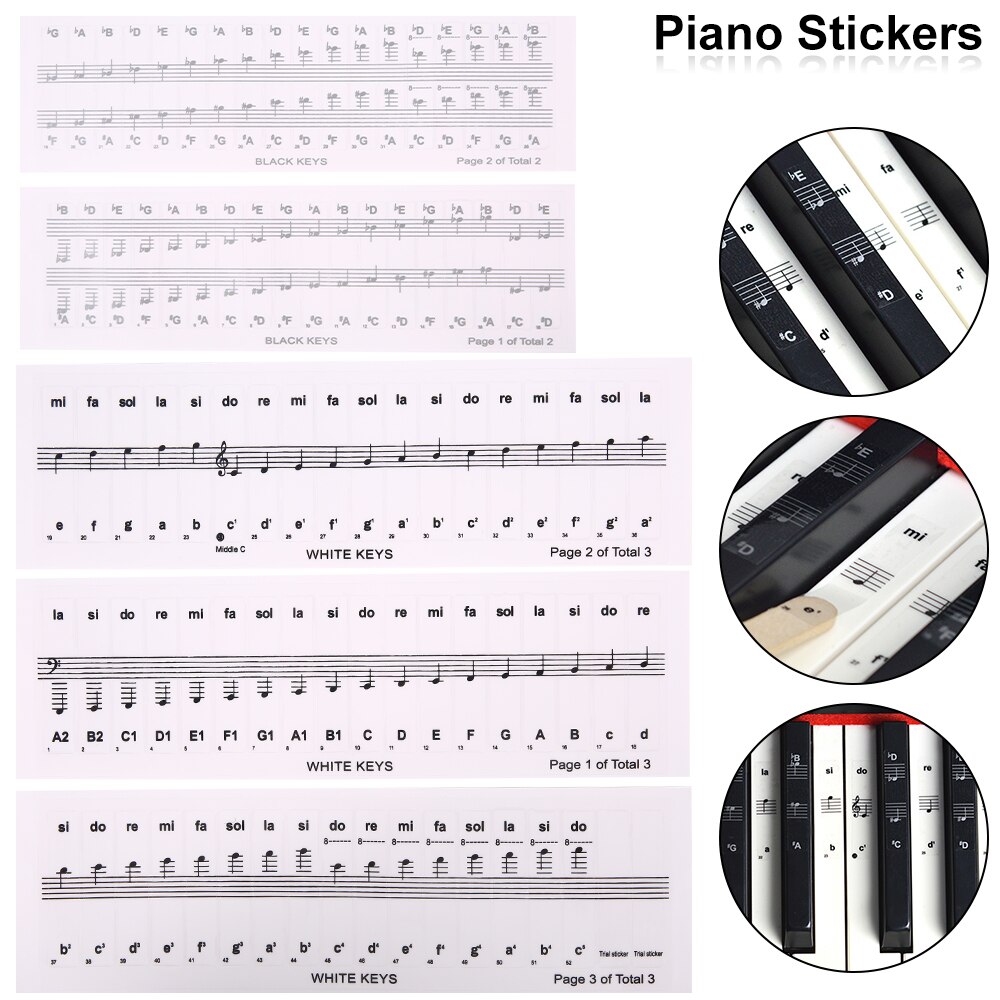 54/61/88 Sleutel Transparante Piano Stickers Toetsenbord Pvc Sticker Piano Stave Elektronische Toetsenbord Opmerking Sticker Symbool Accessoires: 2PCS