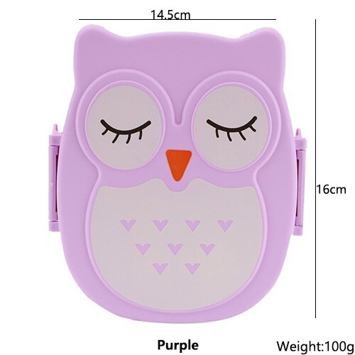 Cute Cartoon Owl Lunch Box Food PP Plastic Storage Box Portable Children Student Heat Preservation Lunch Box Kitchen Utensils: Purple