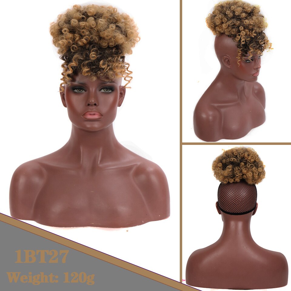 HOUYAN Women's African bun with bangs high temperature and fluffy synthetic ponytail clipped to the hair extension: 1B/27HL