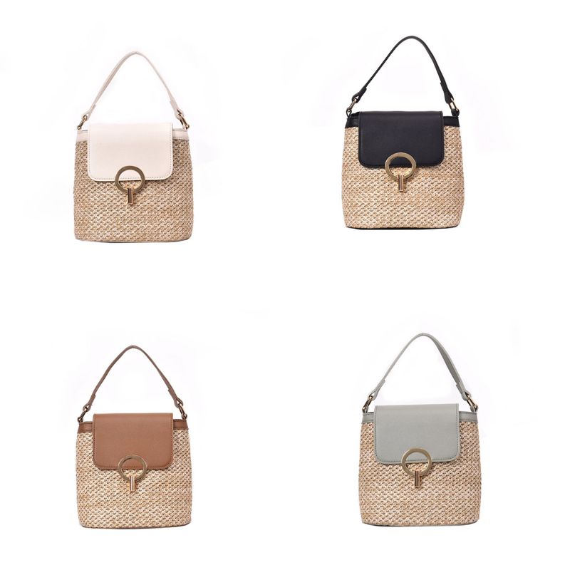 Frauen Damen Crossbody Stroh Eimer Schulter Tasche Tote Geldbörse Handtasche Messenger Satchel