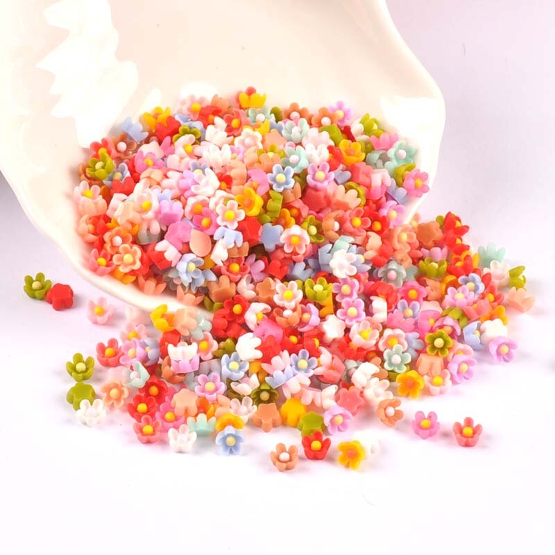 100 Stuks 6Mm Gemengde Mini Plaksteen Hars Bloem Cabochons Versieringen Scrapbooking Craft Diy Nail Decoratie Cp3149: 3