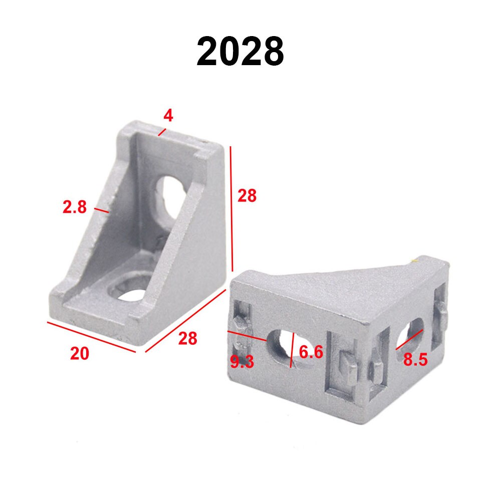 20pcs/lot 2028 Corner Fitting Angle Aluminum Connector Bracket Fastener 3030 Industrial Corner Bracket
