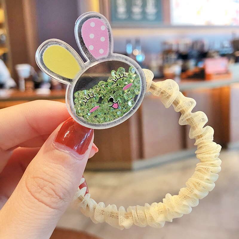 Gomas elásticas para el pelo para niña, gomas de goma para el pelo con dibujos animados de estrellas y arena movediza transparentes, dulces, accesorios para el cabello para niña: Green rabbit